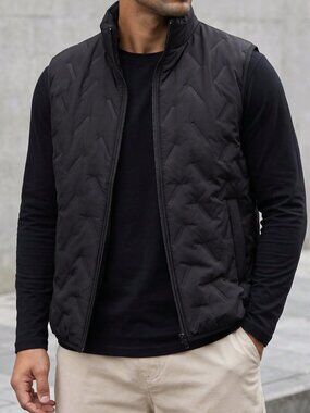 Black Zip-Up Funnel Neck Sports Men's Teddy Fleece Vest Jacket